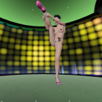 Tattooed stripper high kicking in high heels